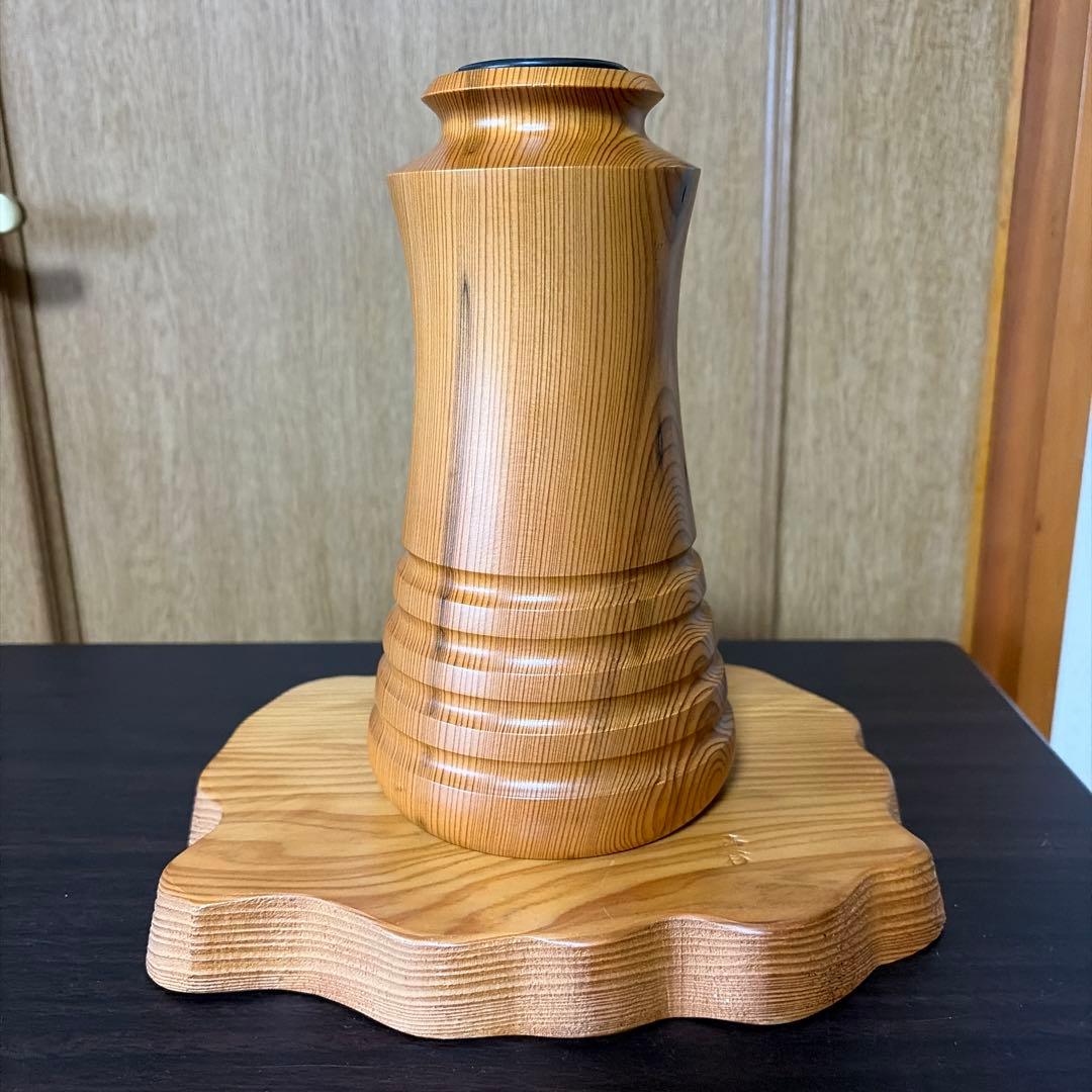 屋久杉　アリヨシ民芸　木製円筒形花瓶と台座 屋久杉 アリヨシ民芸 木製円筒形花瓶と台座